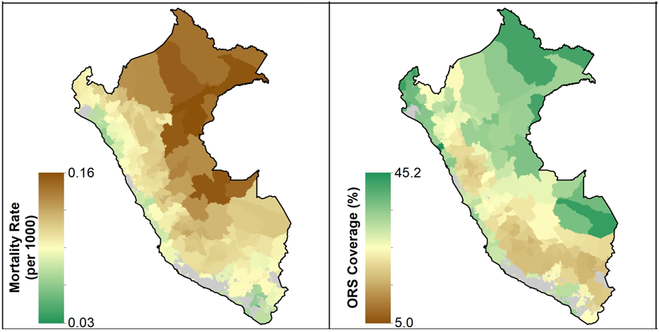 Map; diarrhea burden and ORS in Peru