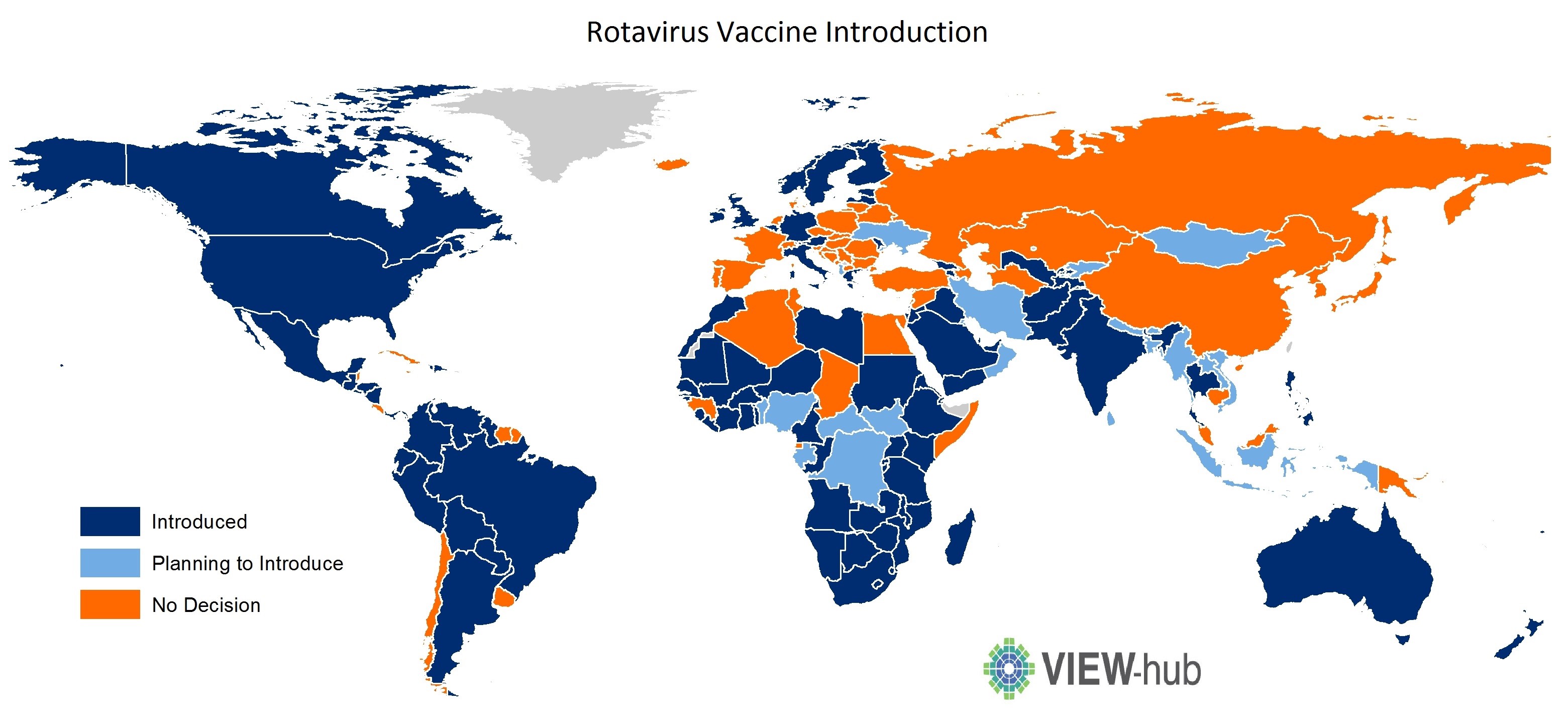 Map showing worldwide rotavirus vaccine introduction status by country, August 2018