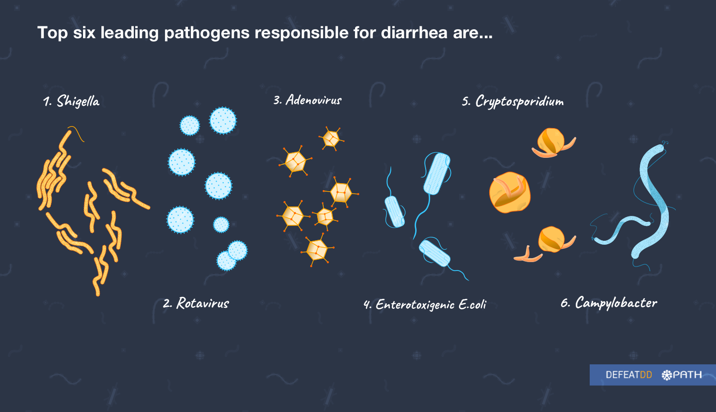 Graphic illustrations of the six leading diarrhea pathogens in children