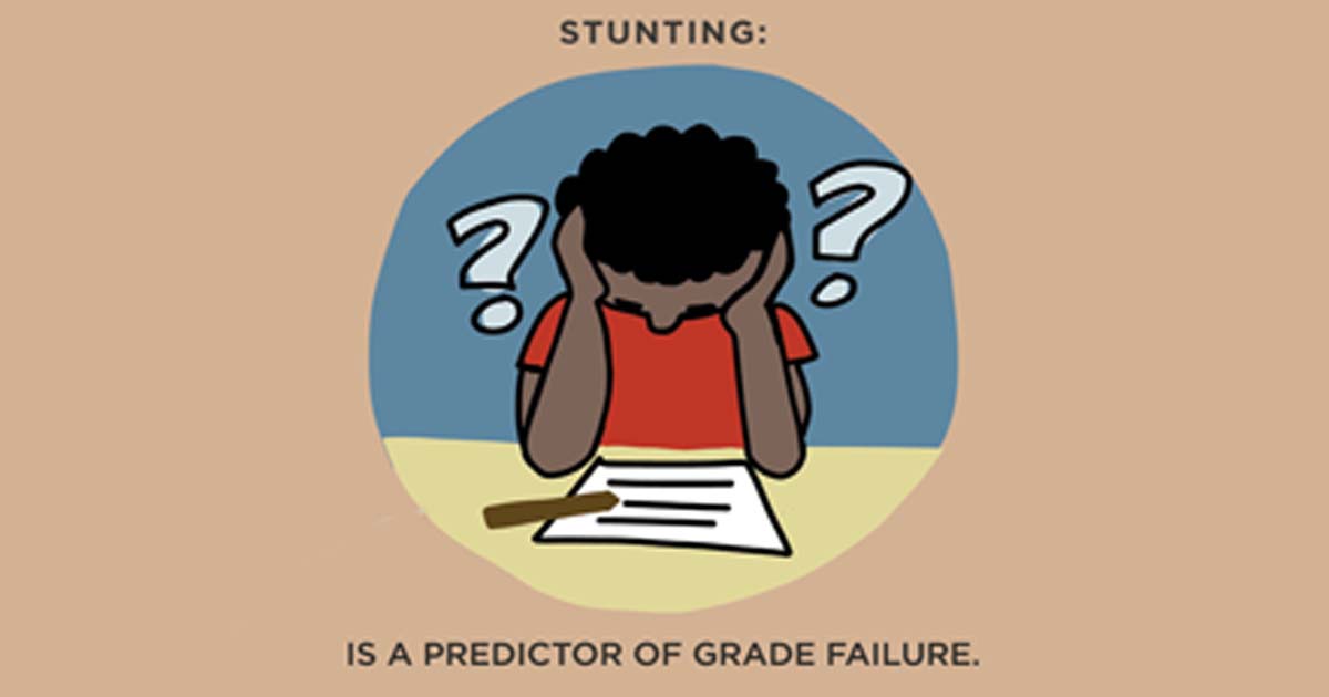 Illustrated child looking at homework and surrounded by question marks