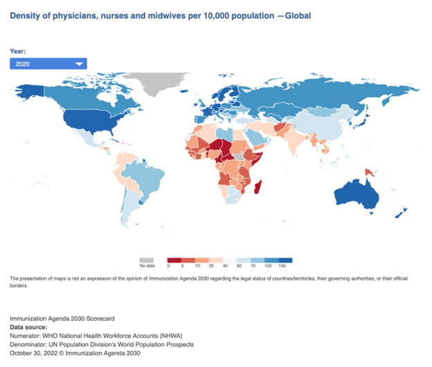 Health worker density global map