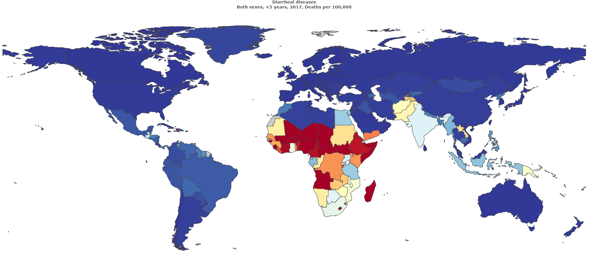 map of global diarrhea mortality rates, 2017