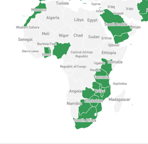 Map of African countries with rotavirus vaccine impact data