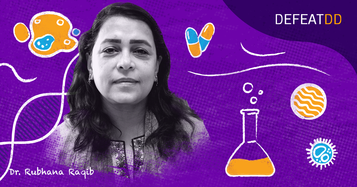 Dr. Rubhana Raqib with science graphics