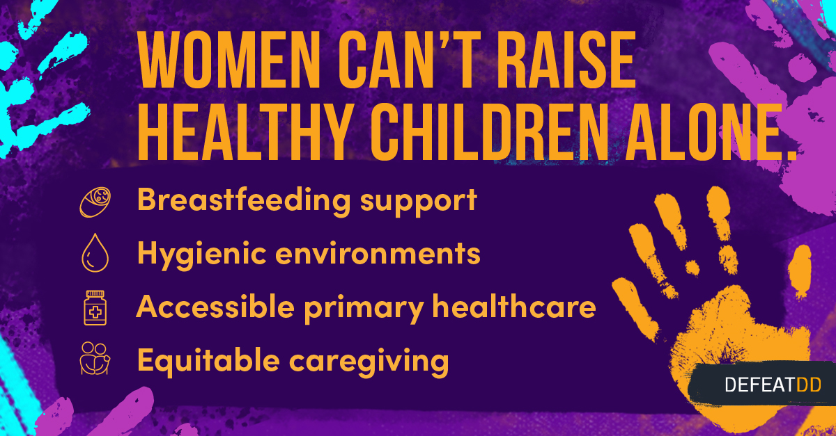 Graphic with text: Women can't raise healthy children alone