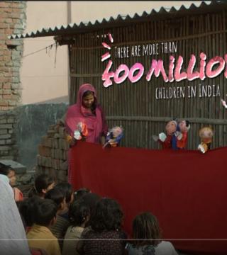 Video previews children at a puppet show in India