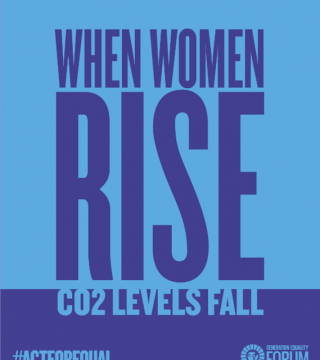 Graphic with text: When women rise, Co2 levels fall