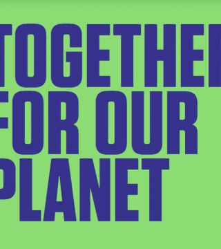 Text: Together for our planet; image of globe