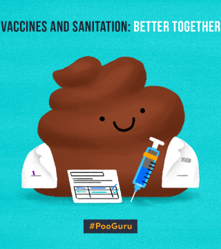 character depicting sanitation and vaccines