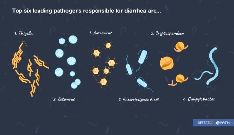 Graphic illustrations of the six leading diarrhea pathogens in children